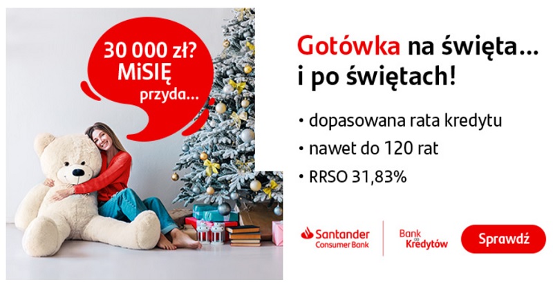 Santander Mistrzowski kredyt gotówkowy, gotówka na Święta i po Świętach
